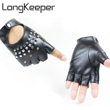 LongKeeper-guantes de conducción de medio dedo para mujer, mitones de cuero sin dedos, PU, negro, GL113 2024 - compra barato