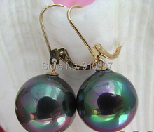 free shipping >>>14mm round Tahitian black shell pearl dangle earring 2024 - buy cheap