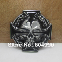 Cross belt buckle with skull with pewter finish FP-03164 suitable for 4cm wideth belt with continous stock 2024 - buy cheap