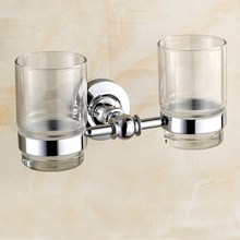 Cup & Tumbler Holders Wall Mounted Glass Cup Bathroom Accessories Chrome Double Tumbler Holders Toothbrush Cup Holder KD575 2024 - buy cheap