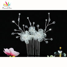 Peacock Star Bridesmaid Bridal Wedding Party Quality Handmade White Fabric Flower Crystal Hair Comb CT1437 2024 - buy cheap