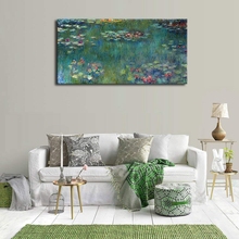 Impressão em tela claude monet água lírios panorâmica pintura de arte reprodução imagem contemporânea para decoração da parede de escritório em casa 2024 - compre barato