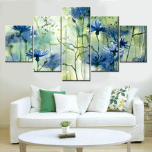 HD Printed Canvas 5 Panel Blue Flowers Painting Wall Art Modular Poster Frame Watercolor Picture Home Decor Living Room Artwork 2024 - buy cheap