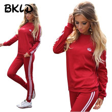 BKLD 2 Piece Set Women Outfits Side Striped Crown Printed Two Piece Set Top And Pants Sets Casual 2019 Autumn Women Tracksuit 2024 - buy cheap