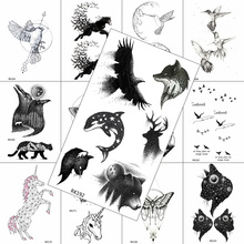 Black Eagle Wolf Whale Elk Bear Temporary Tattoos Fake Waterpoof Realistic Sheet Sticker For Adult Body Art Painting Arm Tattoos 2024 - buy cheap
