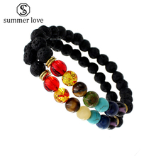 New Design 7 Chakra Healing Balance Mens Bracelets Black Lava Yoga Reiki Prayer Stones Pulseras 8mm Bead Bracelet Femme 2024 - buy cheap