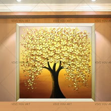 100% Hand-Painted Palette Knife Art Golden Flower Tree Oil Painting 1 Panel Wall Art On Canvas Decorative Home Decor Art Work 2024 - buy cheap