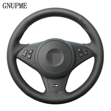 Gnupme diy preto mão-costurado couro artificial volante do carro capa para bmw e60 530i e63 e64 635d 2024 - compre barato