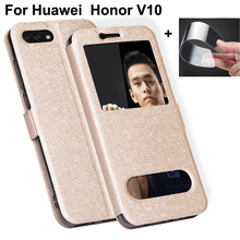 Capa de celular com janela aberta de 5.99 polegadas para huawei honor v10 case v 10 capa de couro pu cobertura dobrável para huawei honor v10 shell BKL-AL20 2024 - compre barato