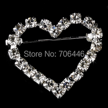 1" Sparkly Silver Plated Clear Rhinestone Diamante Wedding Rhinestone Buckle Heart Brooch 2024 - buy cheap