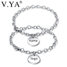 V.YA-Pulseras personalizadas con nombre de pareja para hombre y mujer, brazaletes de eslabones de cadena de acero inoxidable con grabado artesanal, joyería, envío directo 2024 - compra barato