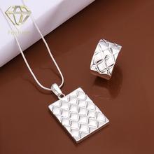 Silver Shop Hot Sale 2016 Simple Elegant Jewelry Set Silver Plated Square Carve Necklace+Ring Jewelry Set for Women 2024 - buy cheap