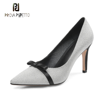 Prova Perfetto/Новейшая обувь на высоком каблуке с блестящими пайетками, женские туфли-лодочки с узлом-бабочкой, с острым вечерние носком, обувь для вечеринки, свадебные туфли 2024 - купить недорого