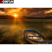 HOMFUN Full Square/Round Drill 5D DIY Diamond Painting "Boat sunset scenery" Embroidery Cross Stitch 3D Home Decor Gift A11902 2024 - buy cheap