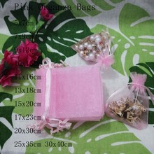 Розовые сумки из органзы, 100 шт./лот, 7x9, 9x12, 10x15, 13x18, 15x20, 17x23 см, сумки на шнурке для ювелирных изделий, рождественские/Свадебные/Подарочные Упаковочные пакеты 2024 - купить недорого