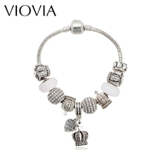 Viovia pulseira com pingente de coração e coroa feminina, pulseira design simples de alta qualidade, joias estilosas faça você mesmo acessórios strass 2024 - compre barato