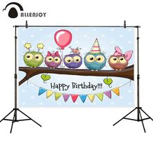 Allenjoy photographic background cute Five Owls on a brunch balloon bonnets flags bow polka dots birthday fotografica backdrop 2024 - buy cheap
