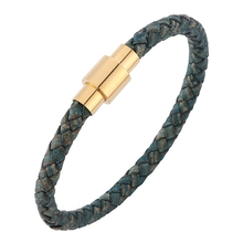 Pulsera de mano de cuero trenzado Vintage para hombre y mujer, brazalete de acero Unisex con Cierre magnético, color verde, SP0251GR 2024 - compra barato