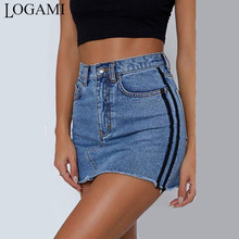 LOGAMI High Waist Patchwork A Line Denim Skirts Womens Sexy Summer Mini Skirt Women's Jeans Skirts 2024 - buy cheap