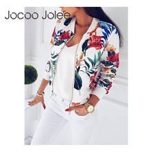 Модная куртка-бомбер Jocoo Jolee Sprint с цветочным принтом, Женские базовые пальто с длинным рукавом, Повседневная тонкая ветровка, верхняя одежда, новинка 2018 2024 - купить недорого