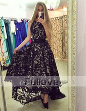 Black Lace Prom Dress Long 2019 High Low Sheer Formal Prom Dresses Party Gown Celebrity Dress Vestidos De Fiesta Abendkleider 2024 - buy cheap