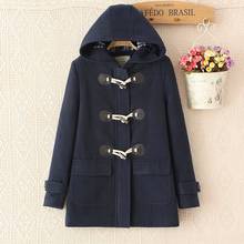 Women Woolen Hooded Spring Autumn Coat 2016 New Slim Horn Button Casual Abrigos Mujer Warm Overcoat Jacket ZL3608 2024 - buy cheap