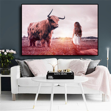 Girl Face Fear Freedom HIGHLAND COW Animal Canvas Painting Posters and Prints Scandinavian Yak Wall Art Picture for Living Room 2024 - buy cheap
