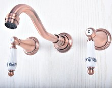 Antique Red Copper Basin Sink Faucet Dual Handles 3 Holes Mixer Tap Wall Mounted Bathroom Sink Faucet zsf508 2024 - buy cheap