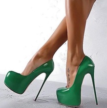 Sexy verde de couro patente céu alta plataforma bombas sapatos femininos dedo do pé redondo 16 cm ultra stiletto saltos vestido de banquete sapatos mais tamanho 2024 - compre barato