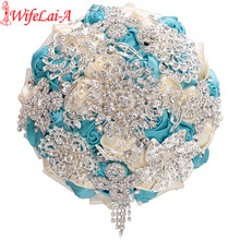 Wifelai-buquê de noivado artificial para casamento, broche de diamante para madrinhas, flor marfim e azul em estoque w230a 2024 - compre barato