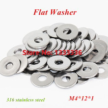100pcs/lot M4*12*1 DIN9021 Flat Washers A4 Marine Grade / 316 Stainless Steel M4x12x1 2024 - buy cheap