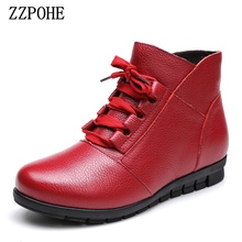 ZZPOHE  Autumn winter new mother cotton shoes fashion lace-up plus cashmere warm women boots middle-aged large size flat boots 2024 - buy cheap