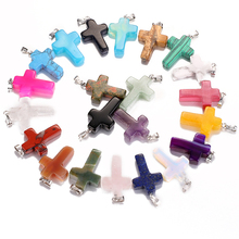 Wholesale 30pcs/lot fashion hot sell natural stone mixed color assort cross pendants Charms fit Necklaces jewelry makingDZ135 2024 - buy cheap