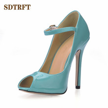 SDTRFT stilettos Summer zapatos fashion 12cm Thin high heels Patent Leather wedding shoes woman sexy Peep Toe Buckle dress pumps 2024 - buy cheap