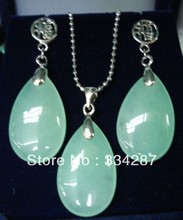 fine jewelry Wonderful Jewelry Silver light green jade pendant necklace earring set 2024 - buy cheap