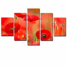 5 paneles de pinturas en lienzo de flores de amapola para pared de salón, flores rojas, cuadros modulares modernos, pósteres artísticos de pared para decoración del hogar 2024 - compra barato