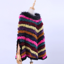 Новинка 2020, женский роскошный пуловер, Вязаное пончо из натурального кроличьего меха, накидка из меха енота, шарф, вязаная накидка, шаль, треугольная накидка 2024 - купить недорого