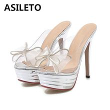 ASILETO large Sizes 34-43 outdoor ladies slippers bows women sandals Platform high heels Mules transparent PVC slides 2024 - buy cheap