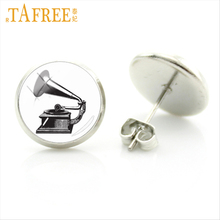 TAFREE CD запись серьги-гвоздики диски gramophone Винтажный Классический музыкальный лист культивация благородных чувств модные украшения H474 2024 - купить недорого