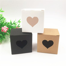 Mini caja de papel Kraft cúbica, caja de embalaje de 5x5x5cm, negro, marrón, blanco, con ventana de corazón para joyería, dulces, productos de regalo, 50 Uds. 2024 - compra barato