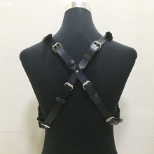 New Sexy Men Black faux leather harness belt punk rivet gothic adjustable pin buckled chest lingerie for Male 2024 - buy cheap