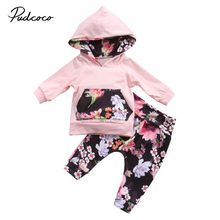 Conjunto de roupa para bebês meninas pudcoco, 2 peças, camisetas florais com capuz e legging para recém-nascidos 2024 - compre barato