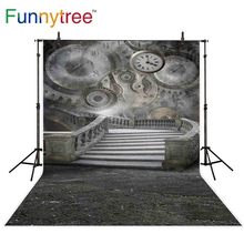 Funnytree fundos para fotografia estúdio ilusório relógios escadas conto de fadas crianças país das maravilhas pano de fundo photocall photobooth 2024 - compre barato