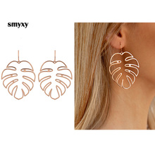 New POP Women Metal Rose Gold/Silver color Hollow Leaves Earrings Personality Exaggerated Ladies Party Novelty Jewelry 2024 - buy cheap