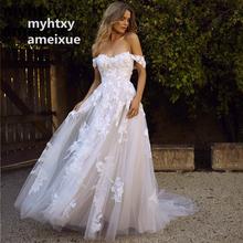 Cheap Sexy Lace Boho Wedding Dresses 2020 Off The Shoulder Appliques A Line Bride Dress Princess Wedding Gown Robe De Mariee 2024 - buy cheap