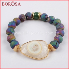 BOROSA Gold Color White Solar Quartz Faceted Bracelet With 10mm Titanium Druzy Stone Beads Druzy Beaded Bracelet for Women G1431 2024 - buy cheap