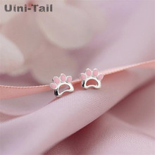 Uini-Tail hot new 925 sterling silver cute pink cat claw earrings temperament sweet fashion girl heart jewelry hypoallergenic 2024 - buy cheap