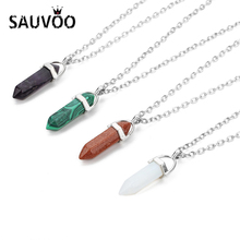 SAUVOO 2018 Boho Natural Stone Quartz Pendant Necklace For Women Hexagonal Colum Long Chain Necklace Fashion Jewelry 2024 - buy cheap