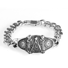 Pulsera de acero inoxidable para hombre, brazalete con tótem religioso, masónico, joyería 2024 - compra barato