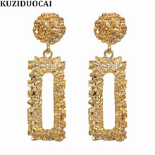 Kuziduocai New Fashion Jewelry Punk Bohe Retro Metal Geometry Emboss Flowers Dangle Square Statement Drop Earrings For Women 2024 - buy cheap